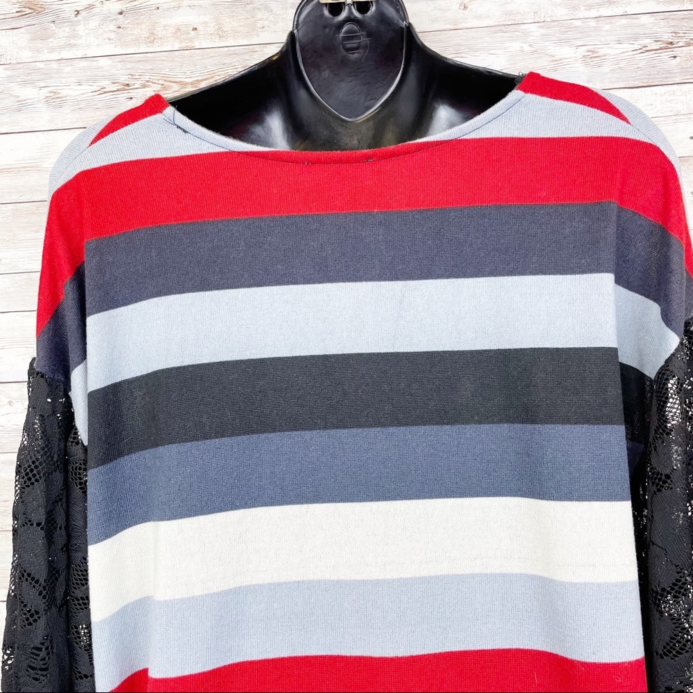 UMGEE Striped Sweater Billowy Boho Lace Sleeves - Picture 7 of 9